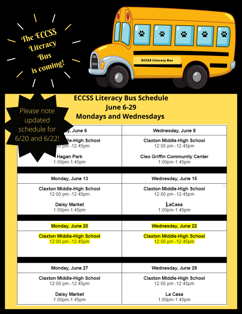 Updated ECCSS Literacy Bus Schedule